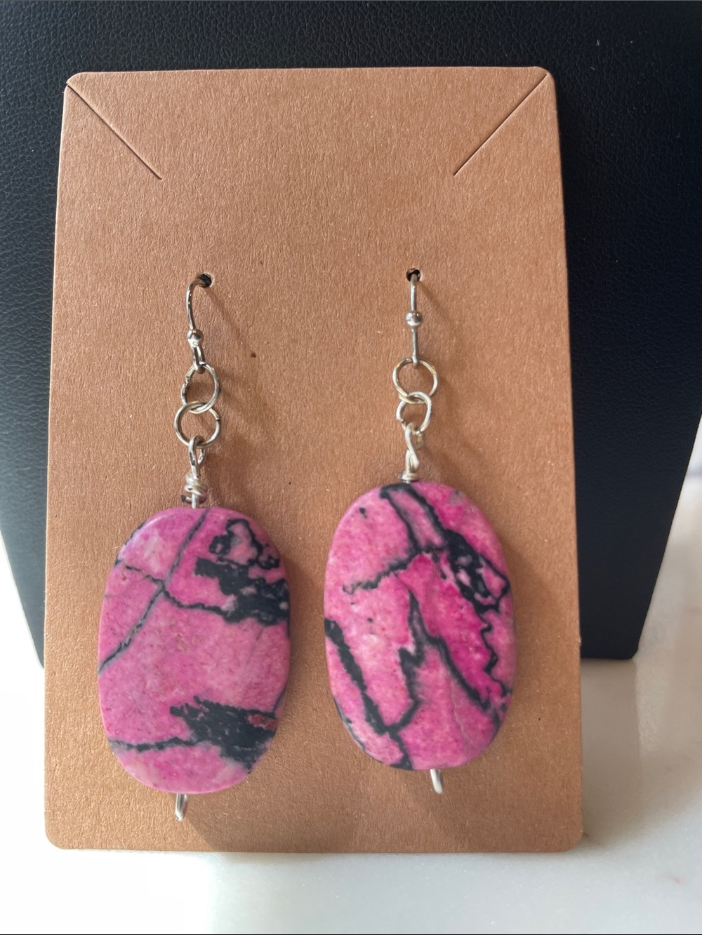 Stone earrings silver tone fish hook